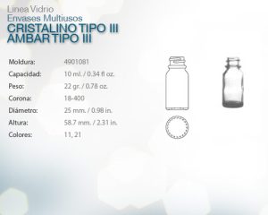 Envases multiusos cristalino tipo iii ambar tipo iii 10ml