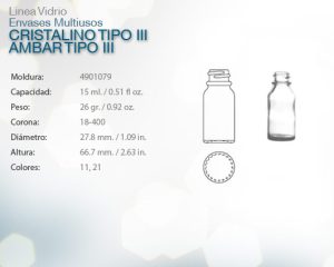 Envases multiusos cristalino tipo iii ambar tipo iii 15ml