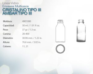 Envases multiusos cristalino tipo iii ambar tipo iii 30ml
