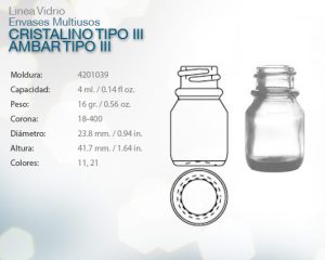 Envases multiusos cristalino tipo iii ambar tipo iii 4ml