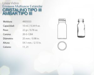 Envases multiusos estandar cristalino tipo iii ambar tipo iii 10ml