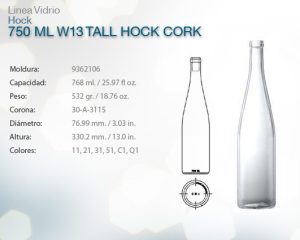 Hock 750ml w13 tall hock cork