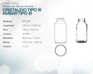 Redonda boca ancha cristalino tipo iii ambar tipo iii 100ml