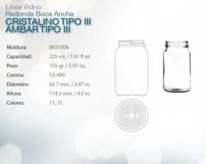 Redonda boca ancha cristalino tipo iii ambar tipo iii 225ml