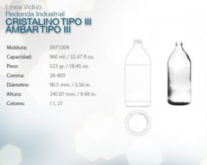 Redonda industrial cristalino tipo iii ambar tipo iii 960ml