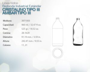Redonda industrial estandar cristalino tipo iii ambar tipo iii 960ml