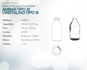 Bala multiusos inviolable ambar tipo iii, cristalino tipo iii 150ml