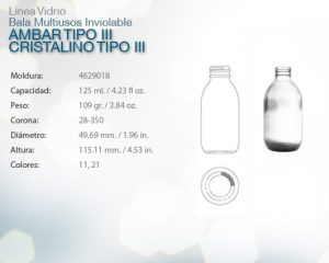 Bala multiusos inviolable ambar tipo iii, cristalino tipo iii 125ml