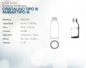 Envases multiusos cristalino tipo iii ambar tipo iii 35ml