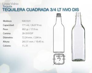 Tequilera cuadrada 3/4lt nvo diseño