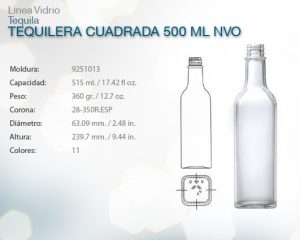 Tequilera cuadrada 500ml nvo